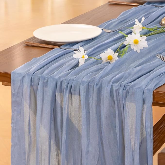 Socomi 15pcs Dusty Blue Valentine's Day Cheesecloth Table Runner Boho Rustic Gauze 120 inch 10FT Cheese Cloth Runner for Wedding Party Baby Shower Birthday Home Decor Holiday Decorations
