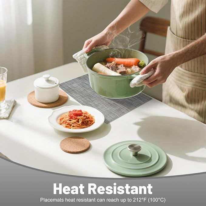 flohar Placemats Set of 8竊똍on-Slip PVC Weave Table Mats Easy to Clean竊똇eat Resistant Place Mats for Kitchen Dining Table Decoration Indoor Outdoor竊똆ray