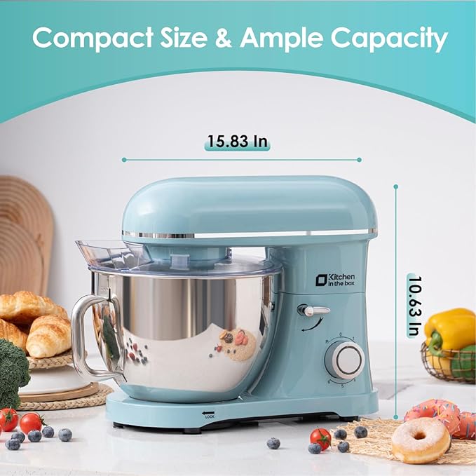 Kitchen in the box Stand Mixer - 8.5 Quart Electric Kitchen Standing Mixer 900 Watt for Heavy Bread Dough,Baking,Cake,Cream & Batters,Tilt Head Design (Blue)