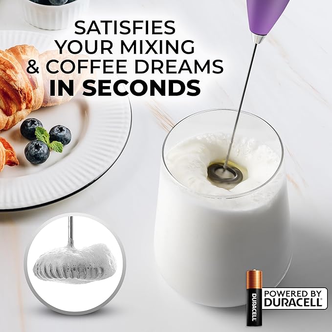 Zulay Kitchen Milk Frother Handheld Electric Whisk with AA Duracell Batteries ??Durable Drink Mixer for Coffee, Lattes, Cappuccinos & More - Galaxy