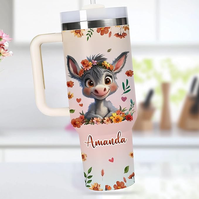 AGGLOMEKC Personalized Cute Donkey Cup - Mother's Day Birthday Gift For Animal Lovers - Just A Girl Who Loves Donkey Tumbler 40oz With Custom Name - Pet Lover Gifts For Women, Her