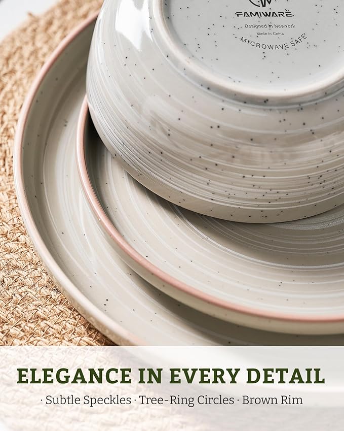 Famiware Meteor Plates and Bowls Sets, 24-Piece Stoneware Dinnerware Sets, Dishes Set for 8, Microwave and Dishwasher Safe Tableware, Matcha Green