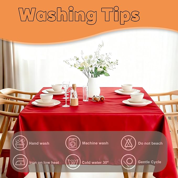 TWINPRET Rectangle Tablecloth 60 x 102 Inch, Red Waterproof Washable Polyester Table Cloth - Stain & Oil Resistant Rectangular Table Cover for Banquet & Party (Fits 6 Foot Tables) [2 Pack]