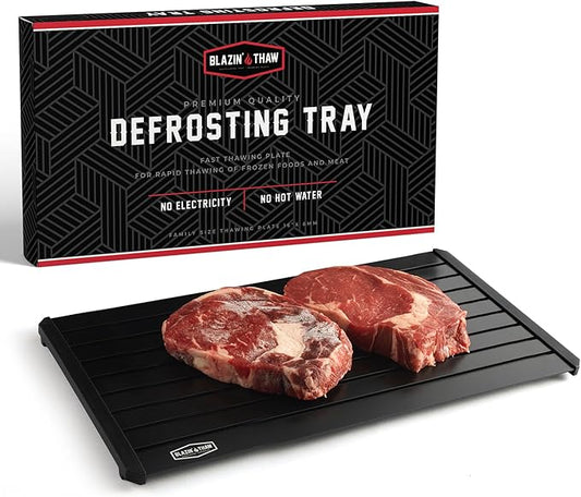 BLAZIN' THAW Defrosting Tray for Frozen Meat | 16" Family-Size | Aluminium Plate for Thawing Frozen Food | Natural Thawing Process | No Microwaves, No Cold/Warm Water Required |
