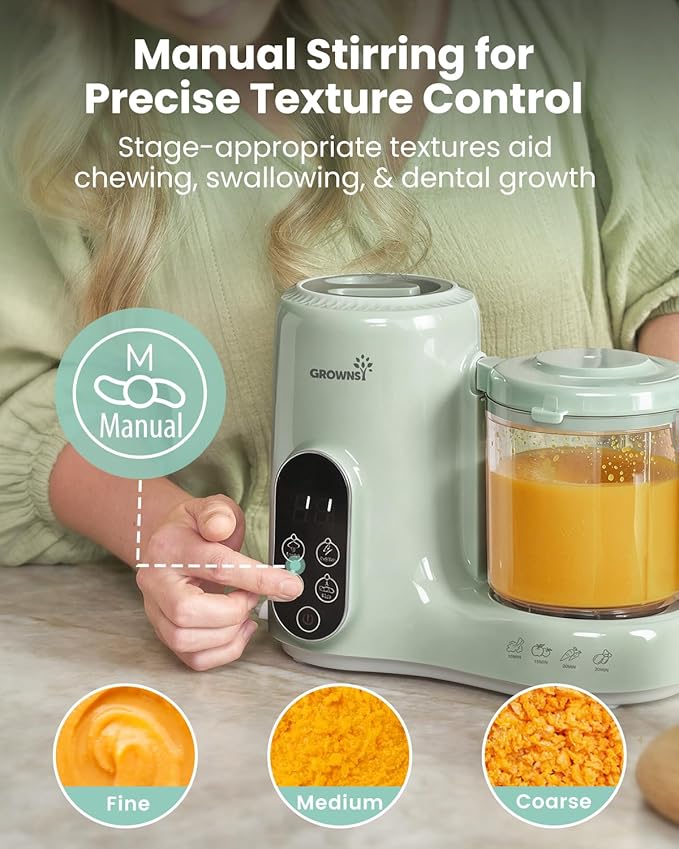 Grownsy Baby Food Maker with Steam Basket, One Step Baby Food Processor Steamer Puree Blender Grinder Mills Machine, Auto Cooking Grinding and Sterili-zing for Healthy Homemade Baby Food, Green