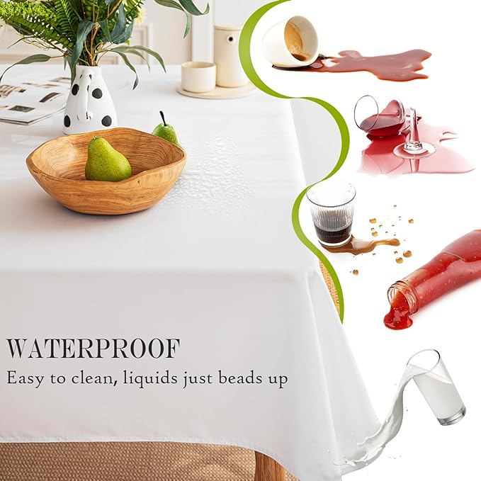 BYDOLL Table Cloth White 60x102 Inch Tablecloth for 6 Foot Rectangle Tables Outdoor Polyester Washable Wrinkle-Free and Spillproof Tablecloth for Festival Wedding Party Camping Patio Cover