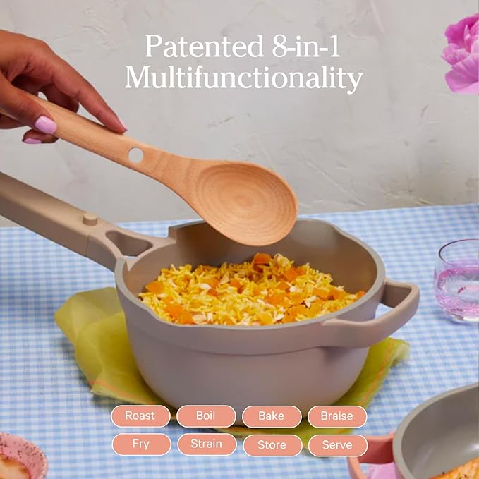 Our Place Mini Perfect Pot | 2.5 Qt Ceramic Pot with Lid & Spatula | Patented 8-in-1, PFAS-Free Nonstick, Non-Toxic Cookware | Induction & Oven-Safe up to 450째F | Blue Salt
