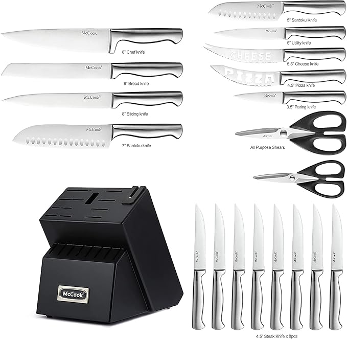 McCook짰 Knife Sets,German Stainless Steel Kitchen Knives Block Set with Built-in Sharpener