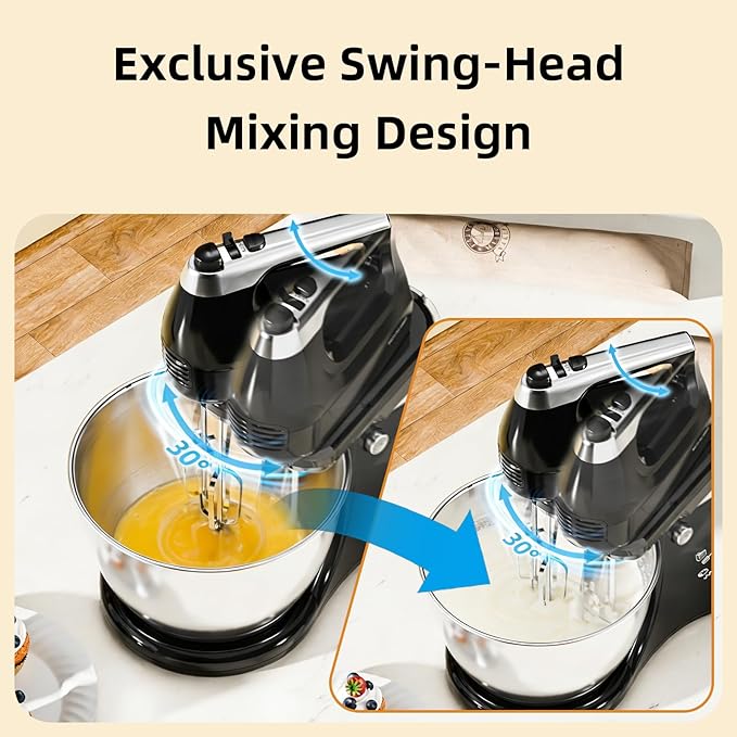 Stand Mixer Hand Mixer Electric Kitchen - Automatic 4.8 QT Auto-Rotating Bowl & Beater Standing Mixer, Tilt-Head 5-Speed Household Mixer with Beaters & Dough Hooks for Baking, Black