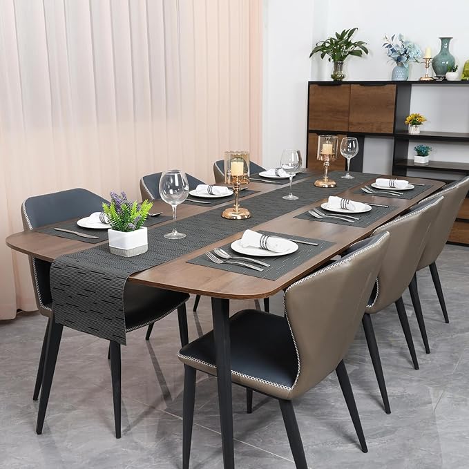 Myir JUN Table Runner, Vinyl Table Runner Indoor Arbitrarily Cropped Runner for Table Heatproof for Home Party (Black-Gray, 12 x 94 inch)