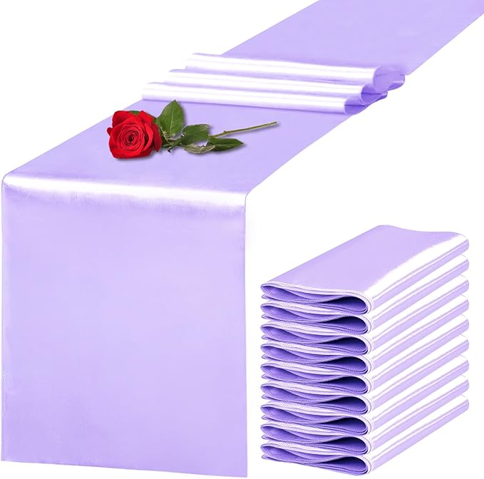 Yblut 10 Pack Satin Table Runner 12 x 108 Inch Long Lavender Silk Table Runner for Wedding Party Banquet Birthday Decoration