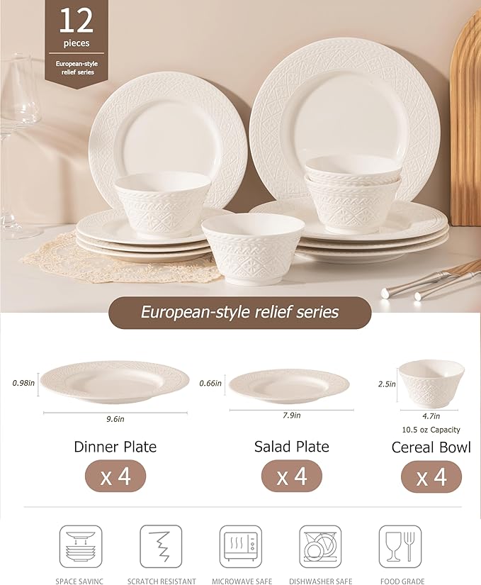 Dinnerware sets plates and bowls sets modern plates,Ceramic Dinnerware Sets,12 Pieces Porcelain Lightweight Plates,Scratch Resistant Dish Set (style - 13, 4 - Set (12pcs))