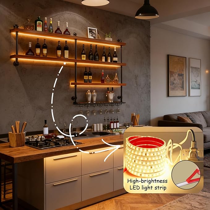 39.4in Large Solid Wood Wine Rack Wall Mounted, Wall Bar Shelves for Liquor Bottles with LED Light, 4 Tier Wine Glass Rack Capacity Liquor for Bar Living Room Dining Room Kitchen Cafe (39.4in/100cm)