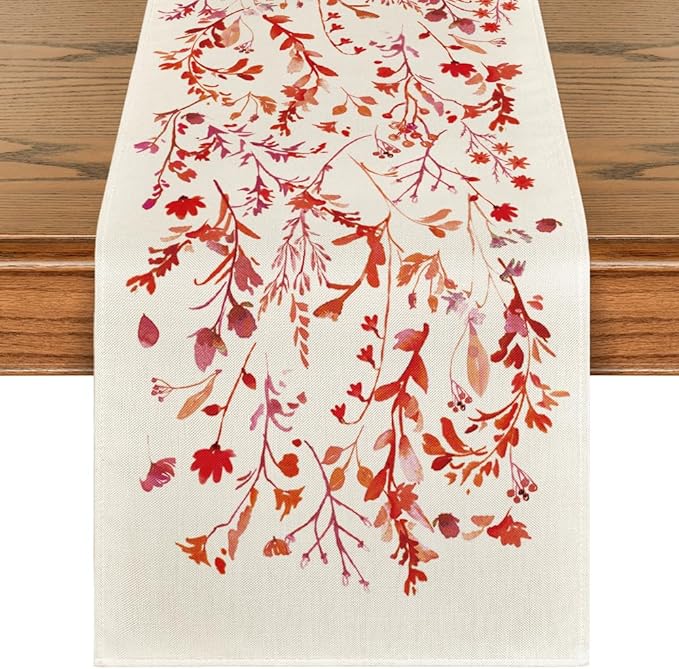 Artoid Mode Floral Leaves Valentine's Table Runner, Wild Flowers Seasonal Kitchen Dining Table Decoration for Home Party Decor 13x60 Inch
