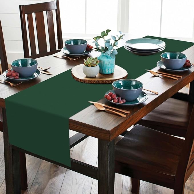 12 Pack Dark Green Table Runner 9FT Polyester Table Runners,12x108 inch Rustic Farmhouse Table Runner, Washable and Reusable Table Runners for Wedding Birthday Parties Banquet Christmas