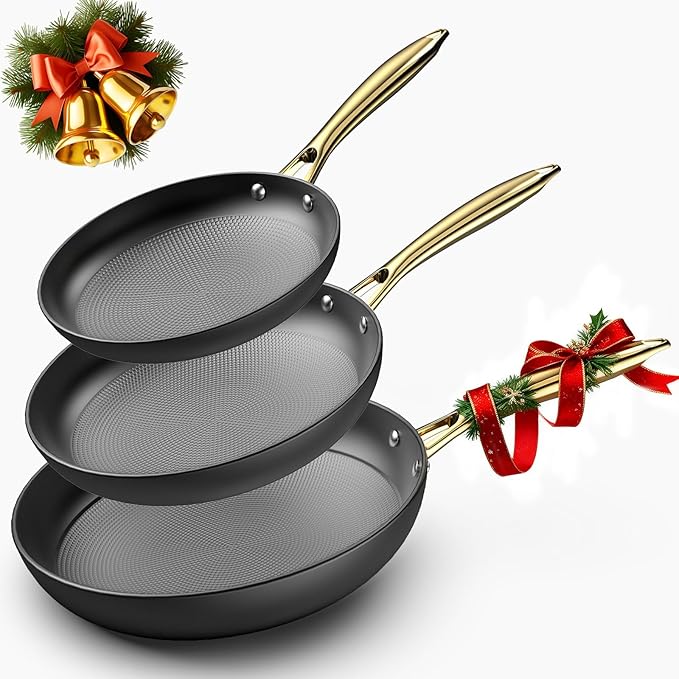 imarku Non Stick Frying Pans, 3 Pieces - 8 Inch, 10 Inch and 12 Inch Frying Pan, Professional Frying Pans Nonstick, Cast Iron Skillets, Nonstick Frying Pan with Stay Cool Handle, Best Christmas Gifts