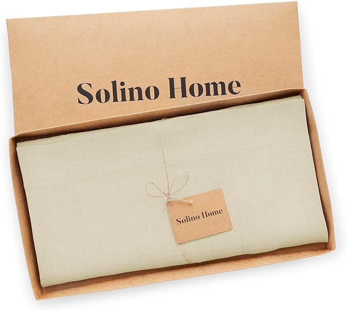 Solino Home Linen Tablecloth 52 x 52 Inch - 100% Pure Linen Birch Square Tablecloth - Fete, Machine Washable Table Throw for Spring, Easter