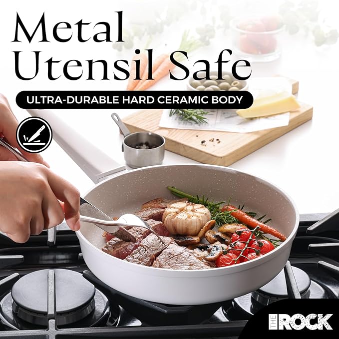 THE ROCK SOHO 15Pcs Ceramic Cookware Set ??Non toxic Pots and Pans Set Non Stick with ROCK.TEC ??Nothing Sticks, Never Warps, Lasts Longer, PTFE PFOA & PFAS Free, Induction & Dishwasher Safe, Cream