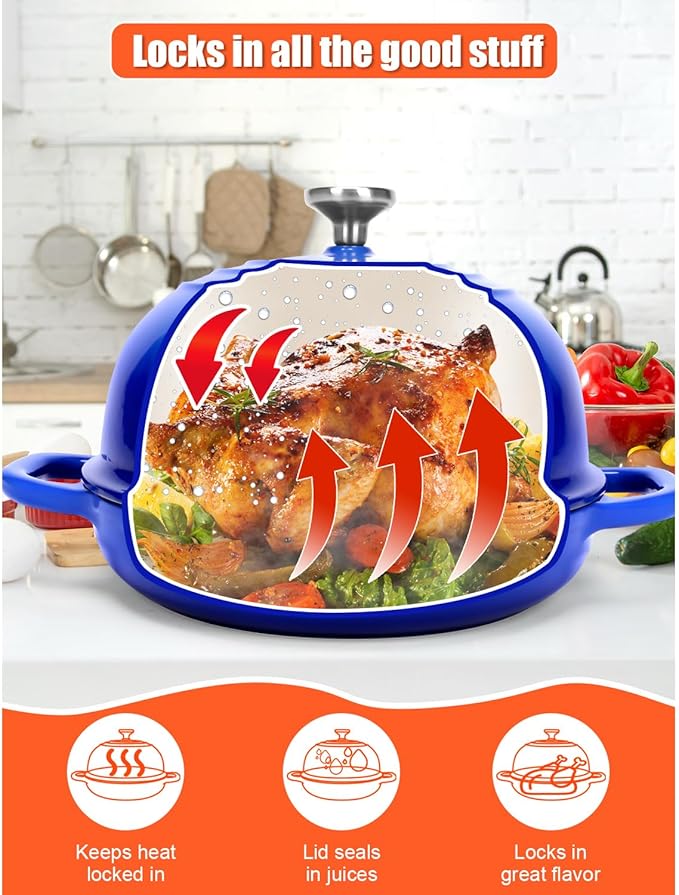 QuliMetal Dutch Oven Bread Baking- 5QT Enamel cast iron Oven with Sourdough Bread-Baking Supplies like Bread Proofing Basket, Scoring Lame, Dough Whisk for Sour dough, Bread-making Blue