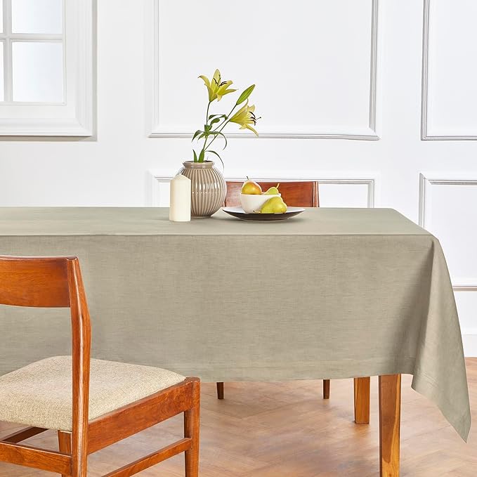 Solino Home Linen Square Tablecloth 52 x 52 Inch - 100% Pure Linen Vintage Khaki Table Throw - Fete, Machine Washable Table Cloth for Spring, Easter