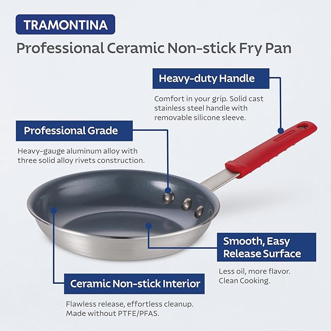 Tramontina Professional 8-Inch Ceramic Non Stick Small Frying Pan, Heavy-Gauge Aluminum Skillet with Ceramic Nonstick Coating, Dishwasher and Oven Safe, Gray