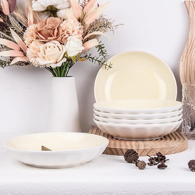Set of 6 Dinner Plates 8 Inch, Yellow Porcelain Plates, Microwave Oven Dishwasher Safe Scratch Resistant (Yellow, 8 inch)