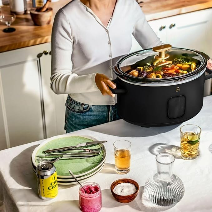 Beautiful 6?‘Quart Programmable Slow Cooker with 5 Presets, Keep?‘Warm, Touch Display & Dishwasher?‘Safe Pot (Black)