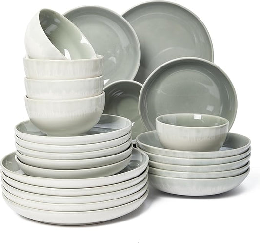 Dinnerware Sets with Double Bowls Service for 6, Gradient Green