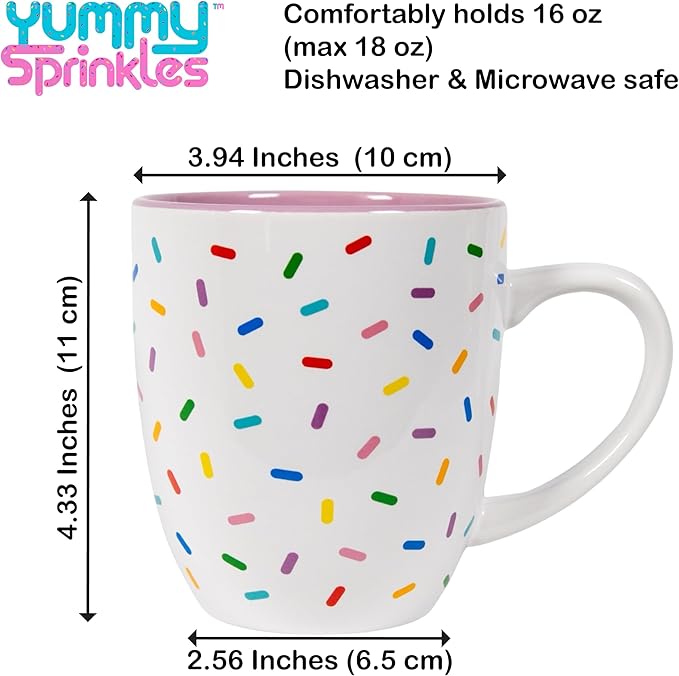 Lavender Cute Coffee Mug with Rainbow Sprinkles | Birthday Cake Coffee Cup Gift | Large White Ceramic Cup | Ice cream and Dunkin Donuts Coffee Mugs