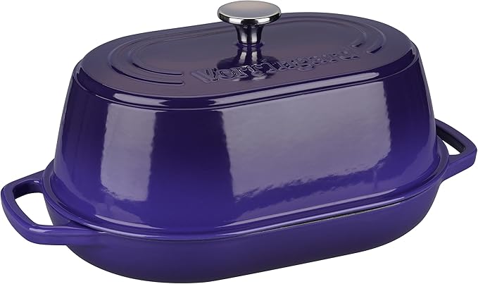 Enameled Cast Iron Dutch Oven Pot with Dome Lid, Oval Bread Oven for Homemade Sourdough Bread Baking, Oven Safe up to 500째F, 6 Quart, Purple