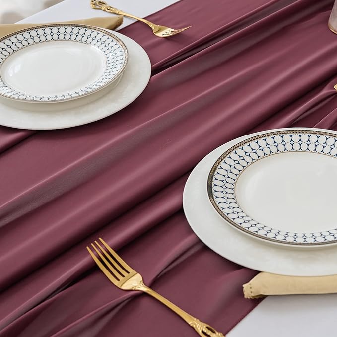 flohar 6Pack 9ft Christmas Chiffon Table Runner 14x108 Inch Sheer Romantic Table Runner for Wedding Birthday Party Bridal Shower Outdoor Decoration -Burgundy