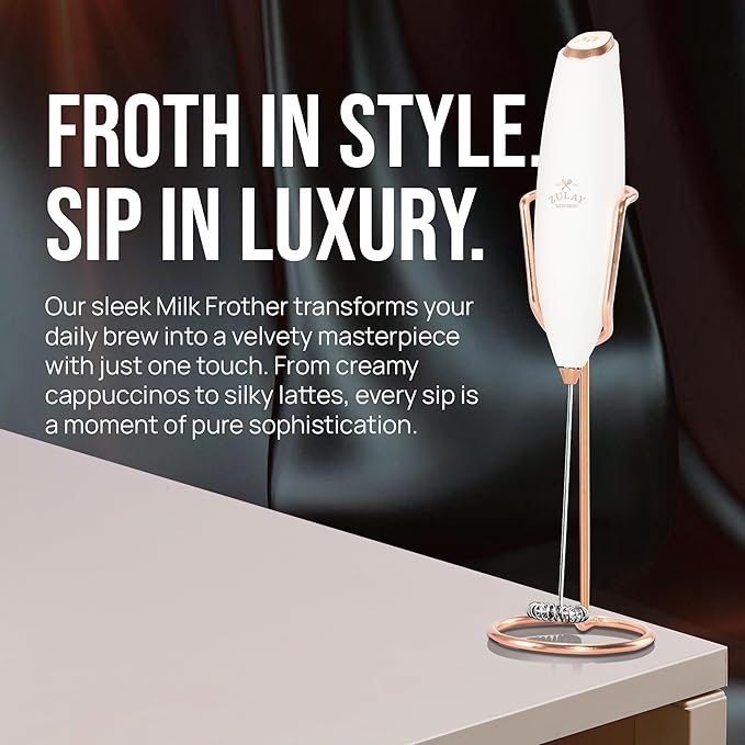 Zulay Kitchen Executive Series Luxury Gift Milk Frother with 4 Duracell Batteries ??Handheld Electric Foam Maker for Coffee, Lattes & Hot Chocolate ??Deluxe Finish, Ultimate Gift for Coffee Lovers