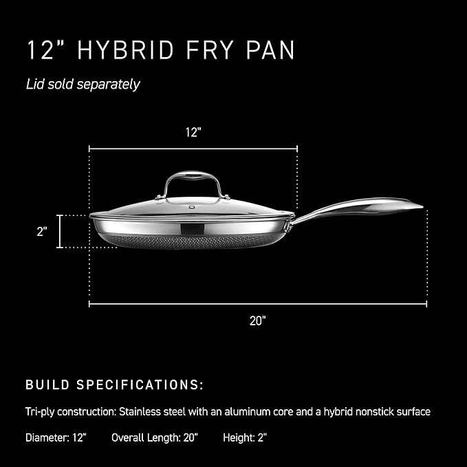 HexClad Hybrid Nonstick 12-Inch Frying Pan, Stay-Cool Handle, Dishwasher-Friendly, Oven-Safe Up to 900째F, Induction Ready, Compatible with All Cooktops