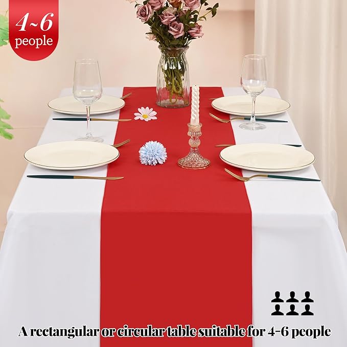 12 Pack Red Polyester Table Runner,12x72 inch Christmas Table Runner Washable and Reusable Rustic Farmhouse Polyester Table Runners for Wedding Birthday Parties Graduations Christmas Decor