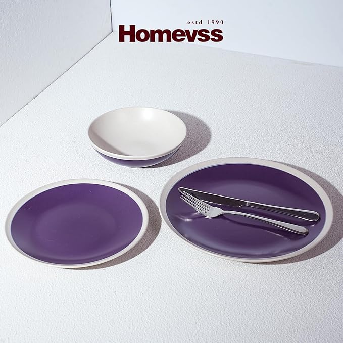 Rock Ridge Speckled Stoneware Dinnerware Set (12pc Set, Violet and Ivory)