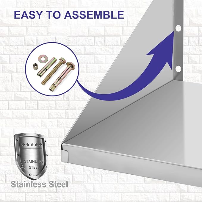 Stainless Steel Microwave Shelf with Side Guards - Heavy-Duty Wall Mount Rack, Sturdy Space-Saving Storage for Kitchen Appliances, Great for Home, Restaurant & Hotel (18''x24''x12)
