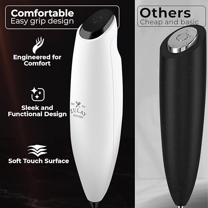 Zulay Kitchen Patented Tornado Triple Whisk Milk Frother with 4 Duracell Batteries ??Handheld Foam Maker for Coffee, Lattes, Matcha & Hot Chocolate ??Rich, Creamy Froth in Seconds