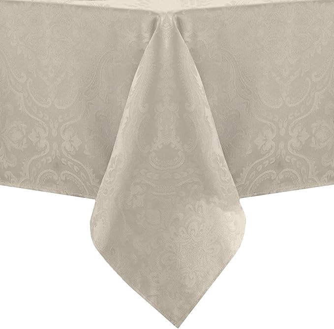 Elrene Home Fashions Caiden Elegance Damask Waterproof, Stain & Wrinkle Resistant Fabric Tablecloth, 60" x 102" Oblong/Rectangle, Taupe