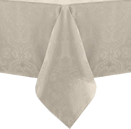 Elrene Home Fashions Caiden Elegance Damask Waterproof, Stain & Wrinkle Resistant Fabric Tablecloth, 60" x 102" Oblong/Rectangle, Taupe