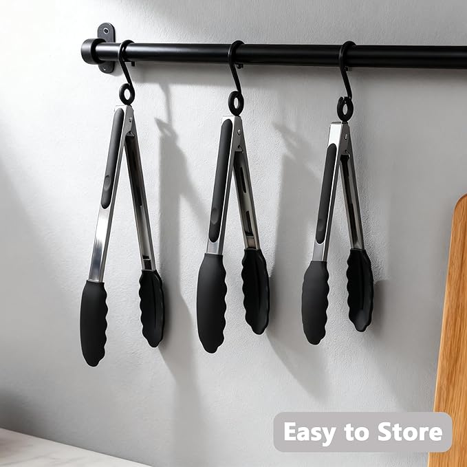 Kitchen Silicone Tongs for Cooking with Nonslip Silicone Tips, 600째F Heat Resistant Cooking Food Tong Set Heavy Duty Stainless Steel Handle for Baking Grilling Serving, 3 Pack (7" & 9" & 12")