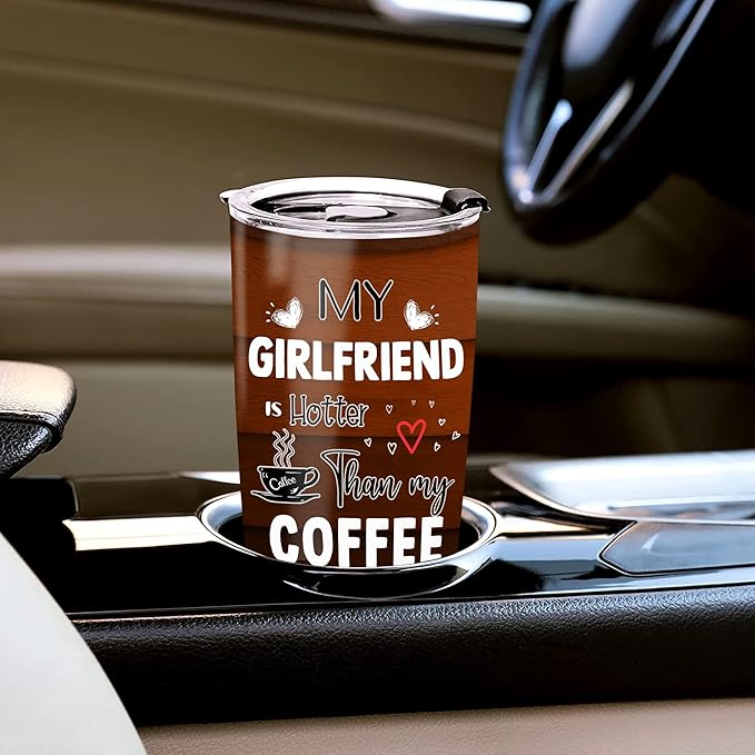 WAZONE Personalized Tumbler My Girlfriend Is Hotter Than My Funny Quote Custom Name Insulated Travel Mug Stainless Steel Cup 20 30 Oz Gifts For Couples Boyfriend Men Birthday Valentine