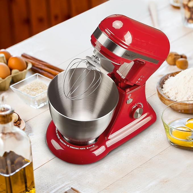 Geek Chef 3-IN-1 Stand Mixer, 4.8QT, 12 Speeds Tilt-head Food Mixer with Dough Hook, Whisk, Beater and Digital Scale with App, Red