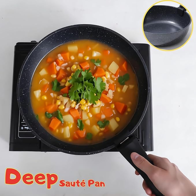 Frying Pan Set with Lid Nonstick Kitchen Cooking Pans 10??Skillets Pots and Pans Set with Detachable Handle Spatula Ladle Tong Induction Cookware Black 3.3QT and 10" Frying Pan Skillet