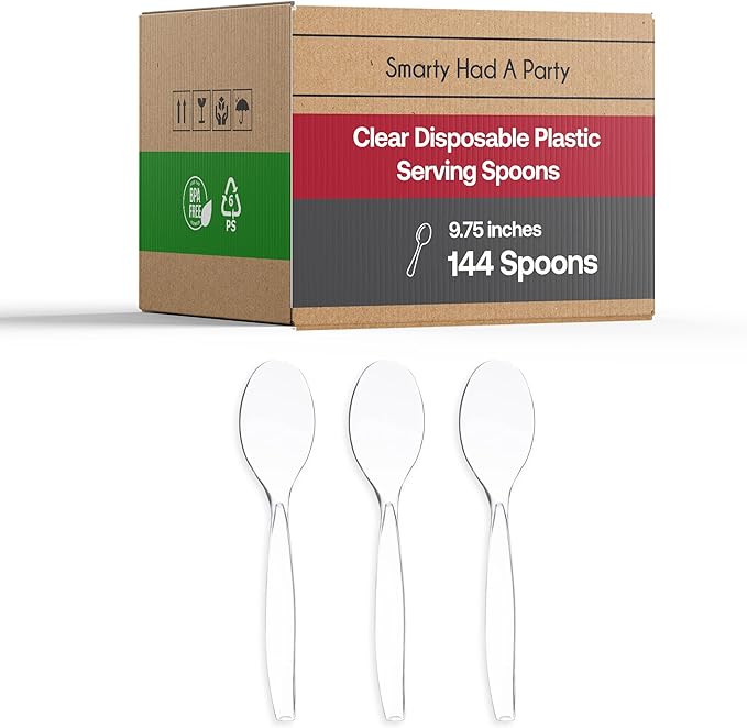 Smarty Had A Party 144 Clear Disposable Plastic Serving Spoons Clear Plastic Supplies Utensils Serving Spoons for Parties for Buffets