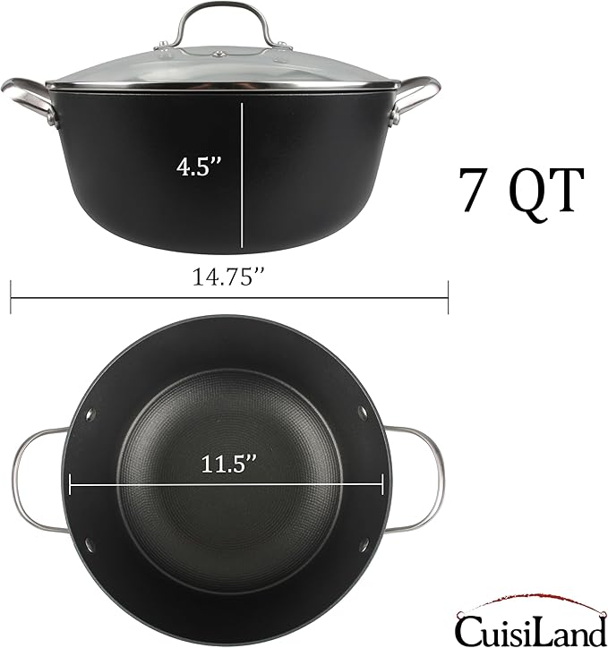 Cuisiland 7QT/11.5'' Honeycomb Cast Iron Casserole with Lid ??Non-Stick Dutch Oven Pot, Stainless Steel Handles, Oven Safe, Classic Cast Iron Heat Retention
