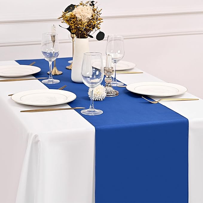 12 Pack Royal Blue Table Runner 9 FT Polyester Table Runners,12x108 inch Rustic Farmhouse Table Runner, Washable and Reusable Table Runners for Wedding Birthday Parties Banquet Table Decorations