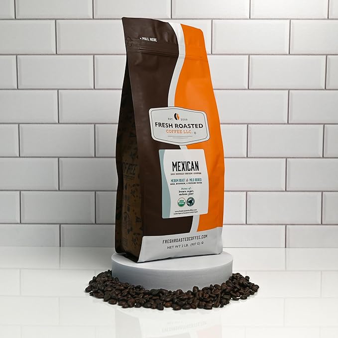 Fresh Roasted Coffee, Organic Mexican | Mold & Myco 3rd Party Tested, USDA Organic, Kosher | Medium Roast 2 lb (32 oz) Whole Bean