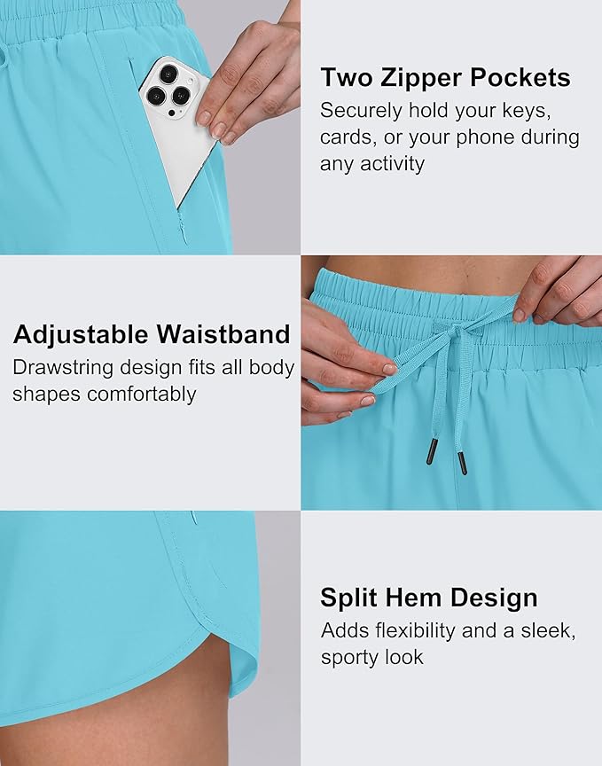 Women's 5" Running Shorts Quick Dry Sporty Athletic Gym Workout Shorts with Zipper Pockets Liner