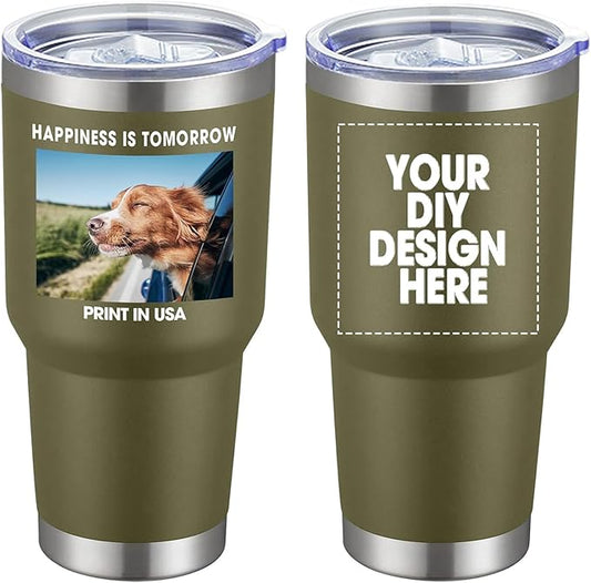 SMLIXE Personalized Coffee Tumbler Print in USA 30oz Stainless Steel Double Wall Insulated Coffee Cup With Text Photo Logo