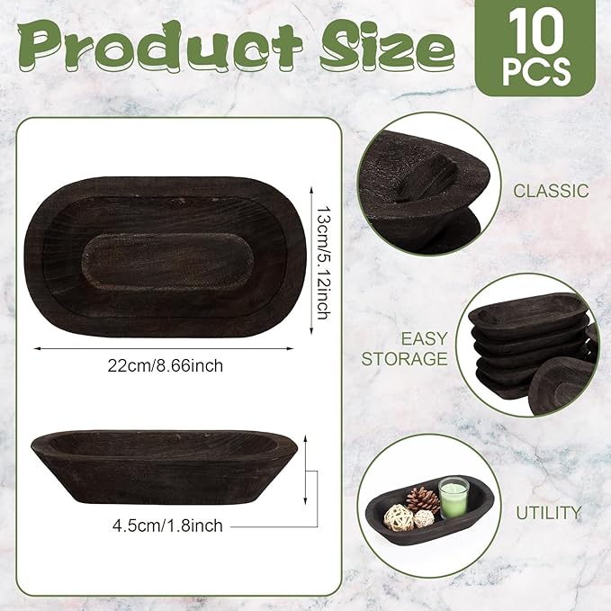 Nuogo 10 Pack Wooden Dough Bowls Bulk 8.5 Inch Rustic Dough Bowls for Wedding DIY Candle Home Crafts Making Farmhouse Fruits Supplies Decoration(Black)